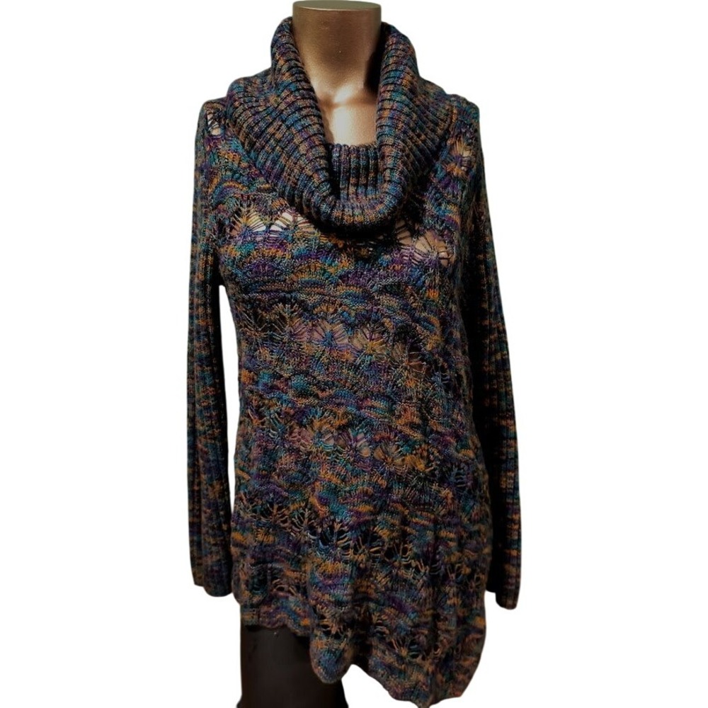 United States Sweaters Multi Color Knit Cowl Neck Sweater Women Small‎